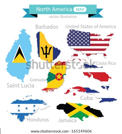 Map. Flag of North america.  vector Illustration.