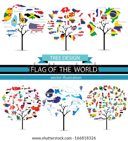 Tree design. Map. Flag of the world. vector Illustration.