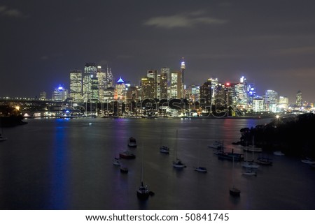 Sydney Australia city and bridge bay yacht night view from Waverton