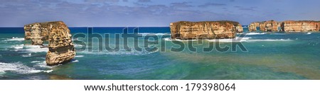 Australia VIctoria Great Ocean Road sea coast lookout at Sailors bay day sunny summer time panoramic view on waves and rocks