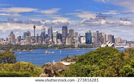 Australian iconic city - Sydney - cityscape panoramic view from across Harbour on a sunny summer day