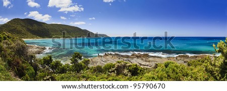Great ocean road in Australia scenic view at blue bay with fishing under blue sky idyllic picture