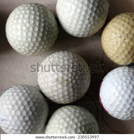 Old Golf Balls, illustrating concept of time, such as old time or traces of time.