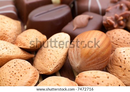 chocolate pralines, almonds and hazelnuts