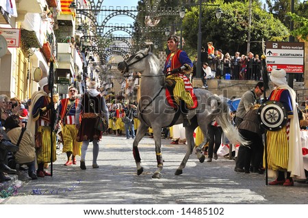 spanish people in fiesta - moors and christians - alcoy, spain - april 2008