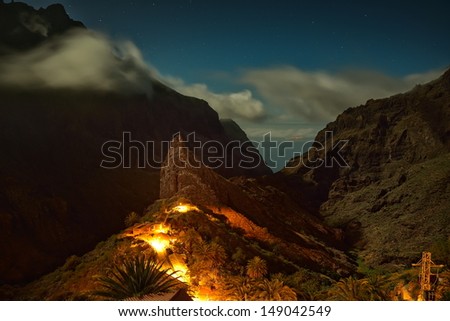 isolated mountain village by night - Masca, Tenerife, Spain