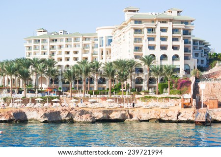 SHARM EL SHEIKH, EGYPT - DECEMBER 15: The tourists are on vacation at popular hotel on December 15, 2014 in Sharm el Sheikh, Egypt.