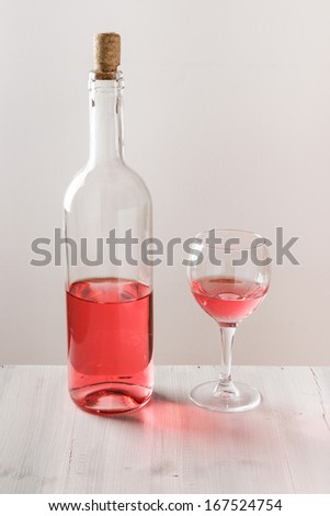 Rose wine in bottle and wine glass