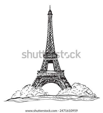 Eiffel Tower Paris France Hand-drawn vector illustration.