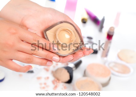 make up powder on white background