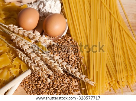 Healthy eating, noodle from the hard sorts of wheat, flour . grain, eggs