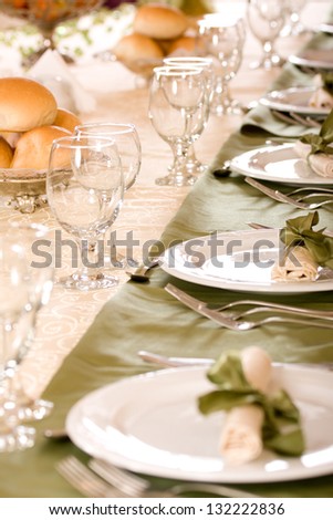 Different types of food plates on table at wedding party