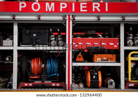 All types of firefighter equipment during the mission