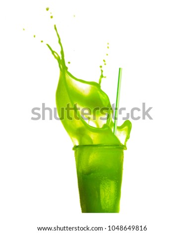 Similar – Image, Stock Photo Green smoothie splashing in glass and flying ingredients at white background with heap of green fruit and vegetable