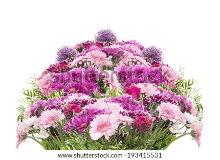 Big flower bouquet with pink summer flowers, isolated
