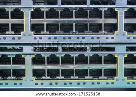 Switch Ethernet. RJ45 port connectors two layer