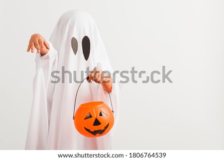 Similar – Image, Stock Photo Kid in ghost costume on street