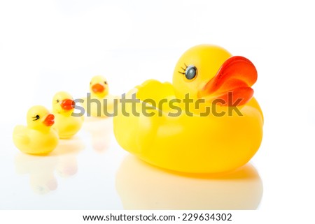 Yellow rubber duck isolate on over white background