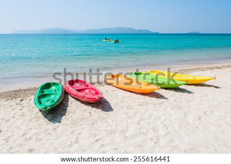 Colorful kayak on tropical beach of Thailand