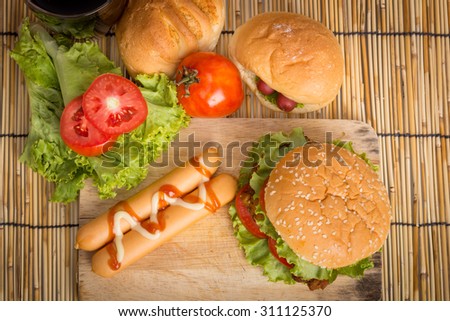 Classic Big hamburger on a wooden background