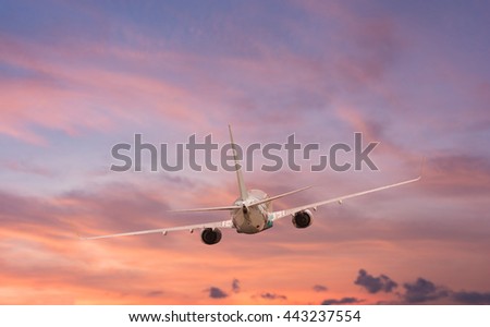 Airplane Aft Plane In The Sky At Sunset Sky Stock Photo 443237554 ...