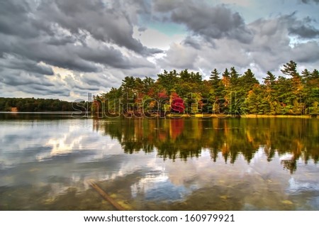 Autumn Beauty. View of Lost Lake in the autumn, with the sky reflected perfectly in the tranquil waters. Ludington State Park. Ludington, Michigan.