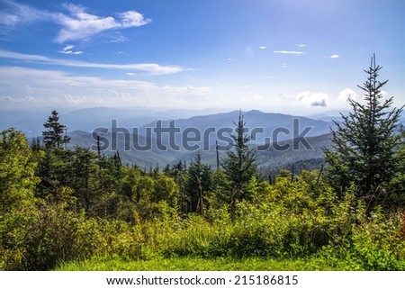 View from the summit of Clingmans Dome in the Great Smoky Mountains.  At over 6000 ft above sea level this is the highest point of the Great Smoky Mountains National Park and the Appalachian Trail.