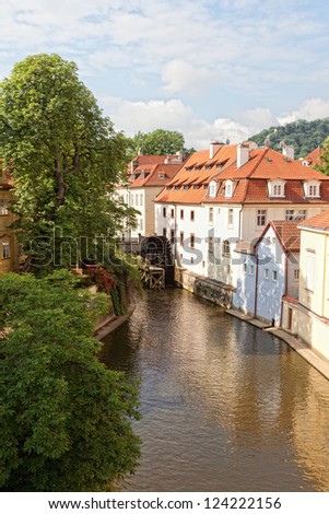 Prague, landscape with an ancient water-mill in the summer