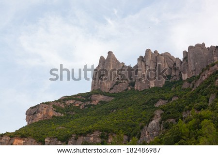 Montserrat mountain, where you can see the Cavall Bernat, the largest and best known of the Montserrat massif monoliths. Catalonia, Spain