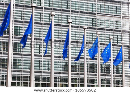 European Union flags against the European Parliament building