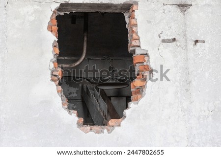 Similar – Image, Stock Photo Large holes in the plaster on a brick wall, from which a small green plant grows