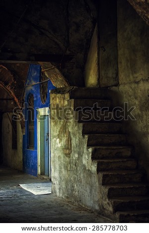 Old stone ladder and blue door, Grand Bazar, Istanbul