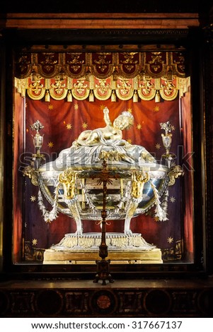 ROME, ITALY - OCTOBER 30: The interior of the church of St. Mary Major, Santa Maria Maggiore is full of works of art, valuable objects and relics in Rome, Italy on October 30, 2014.