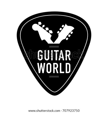 Logo for musical instruments shop, store, record studio, label. Guitar neck silhouette and plectrum shape