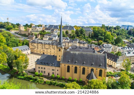 A view of a Luxembourg cityscape with St Jean du Grund monastry, Luxembourg
