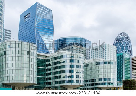 PARIS FRANCE NOVEMBER 2: district La Defense on November 2, 2014 in Paris. It is Europes largest business district with 72 glass and steel buildings and skyscrapers