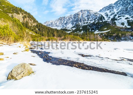 A landscape around Popradske Pleso in winter scenery in Tatra Mountains, Slovakia