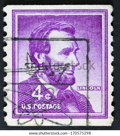 UNITED STATES - CIRCA 1954: stamp printed in United states (USA), shows a portrait of USA President Abraham Lincoln, with the same inscription, from the series \