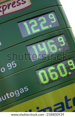 ENKHUIZEN, THE NETHERLANDS - 4 FEBRUARY 2015:  BP gas station prices  Oil based fuel prices have recently dropped, .on february 4 ,2015 , in Bovenkarspel, the netherlands.