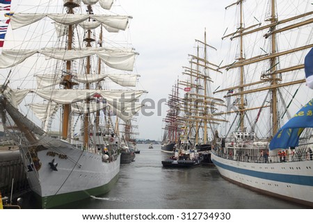 Port of IJmuiden, The Netherlands - August 23 ,2015 :Tall ships in the locks of IJmuiden after the five-yearly event sail on August 23, 2015 IJmuiden, Holland.