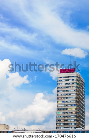 Modern building and sky with clouds