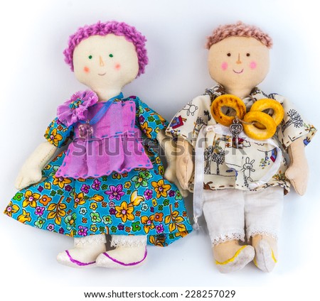 Rural textile dolls couple.