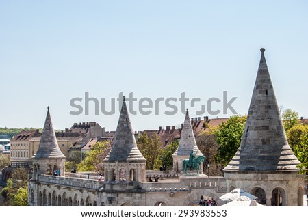 Fisherman\'s Bastion built in neo-gothic style with conical roofs and towers, in Budapest city, Hungary