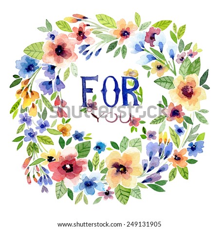 Vector watercolor illustration for Valentine\'s day, Women\'s Day, wedding ,birthday, other holiday and cute summer background. Floral element with watercolor flower wreath on the white background.