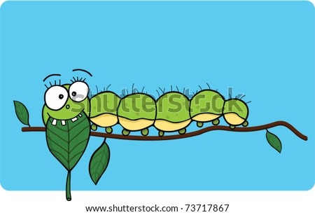 Green Caterpillar Eating Lefes In Cartoon Style Stock Vector ...