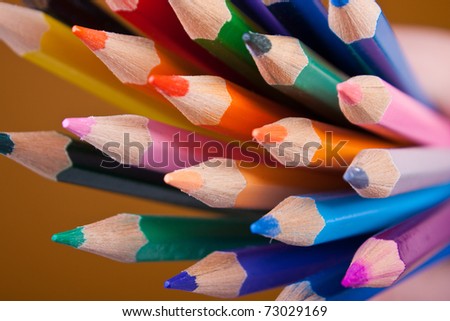 Pencils with rainbow colours. Artistic selective focus. Isolated on white background.