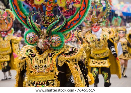 ORURO, BOLIVIA - MARCH 5: Devil Dancers at Oruro Carnival in Bolivia, declared UNESCO Cultural World Heritage. March 5, 2011 in Oruro, Bolivia