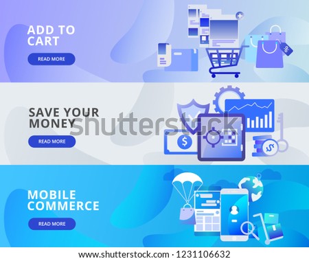 Web Banner Illustration of Add to Cart, Save your Money, Mobile Commerce. Modern flat design concept of web page design for website and mobile website.Vector illustration