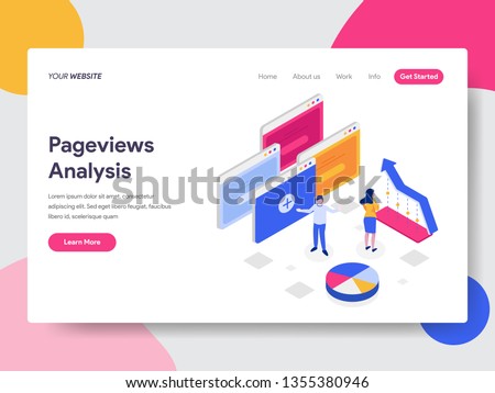 Landing page template of Pageviews Analysis Isometric Illustration Concept. Isometric flat design concept of web page design for website and mobile website.Vector illustration