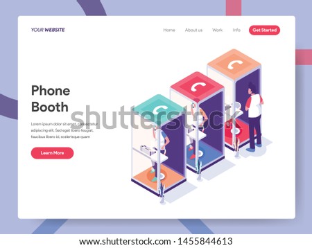 Landing page template of Phone Booth Illustration Concept. Isometric design concept of web page design for website and mobile website.Vector illustration